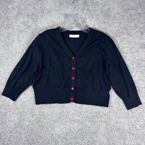 Belle Pogue Black Cardigan‎ Sweater Red Button Accent Knit Top Womens 1X